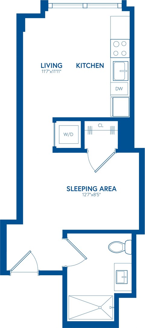 Floor plan for studio, 1 bath, 462 sqft